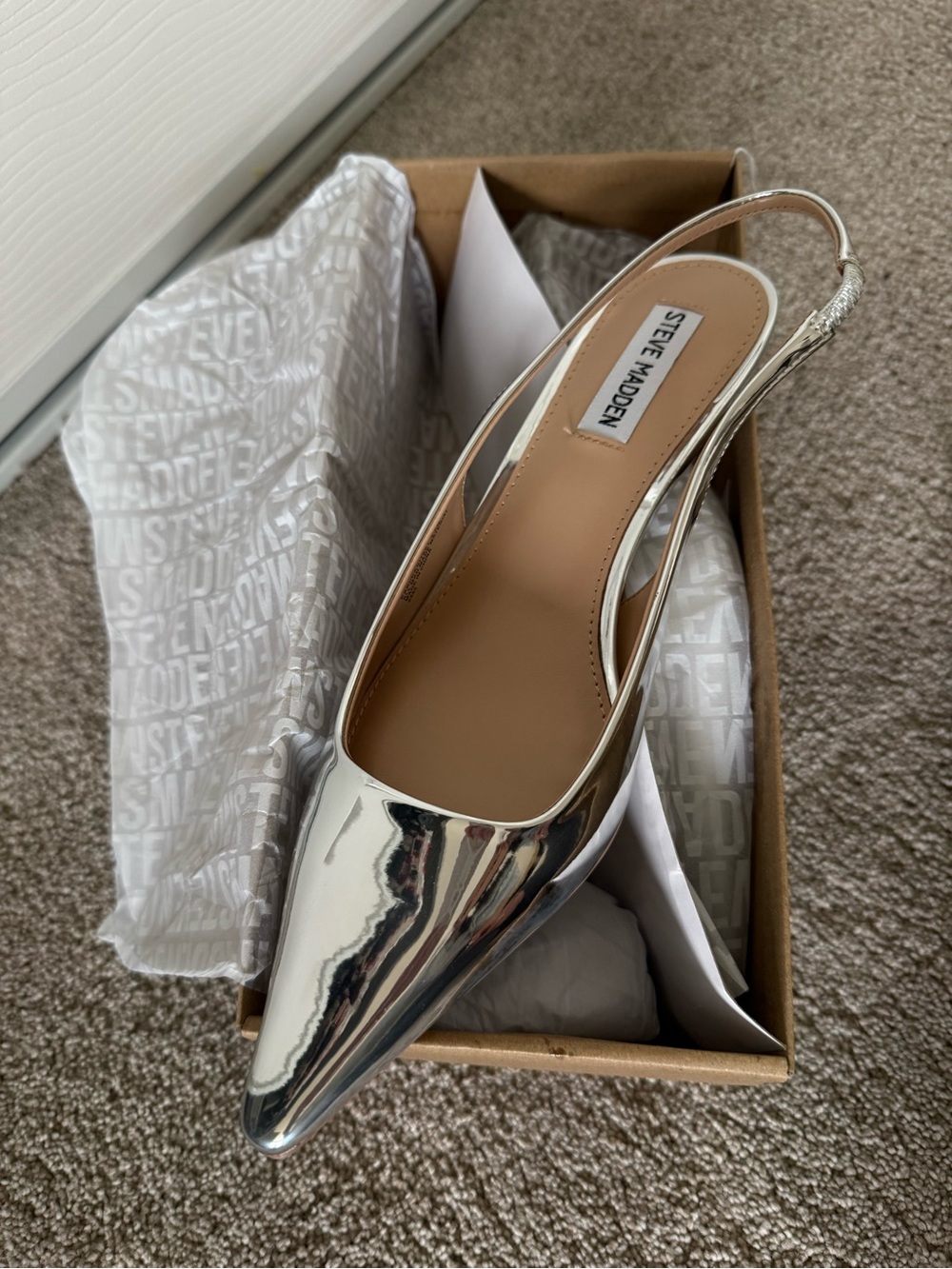 Steve Madden Metallic Silver Pointed Slingback Mule